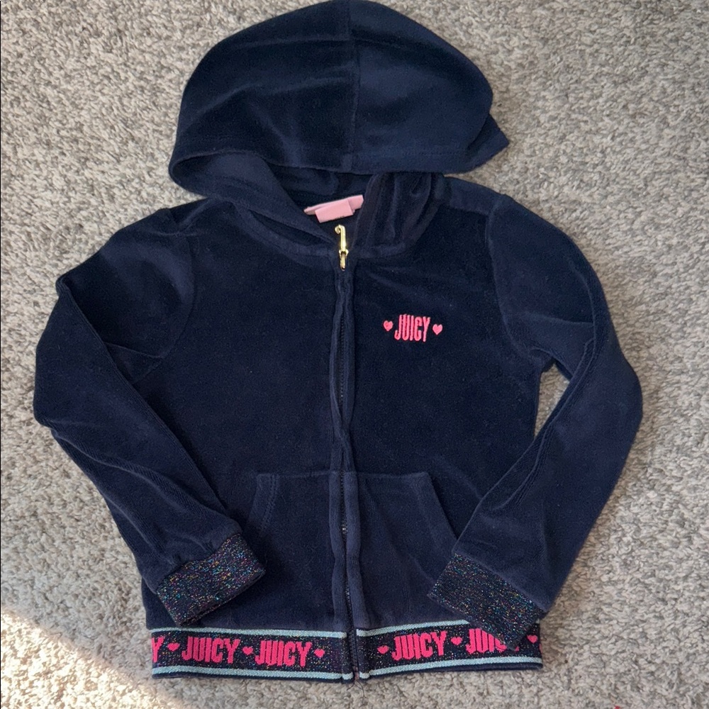 Juicy Couture Kids Hoodie in Navy with Pink Details